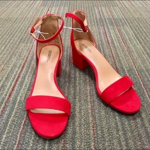 Red Suede Merona Sandal Block Heels